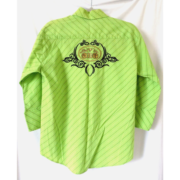 Dos de Oro Mens Size M Cowboy Western Shirt Bright Green Embroidery Front & Back - Picture 1 of 4